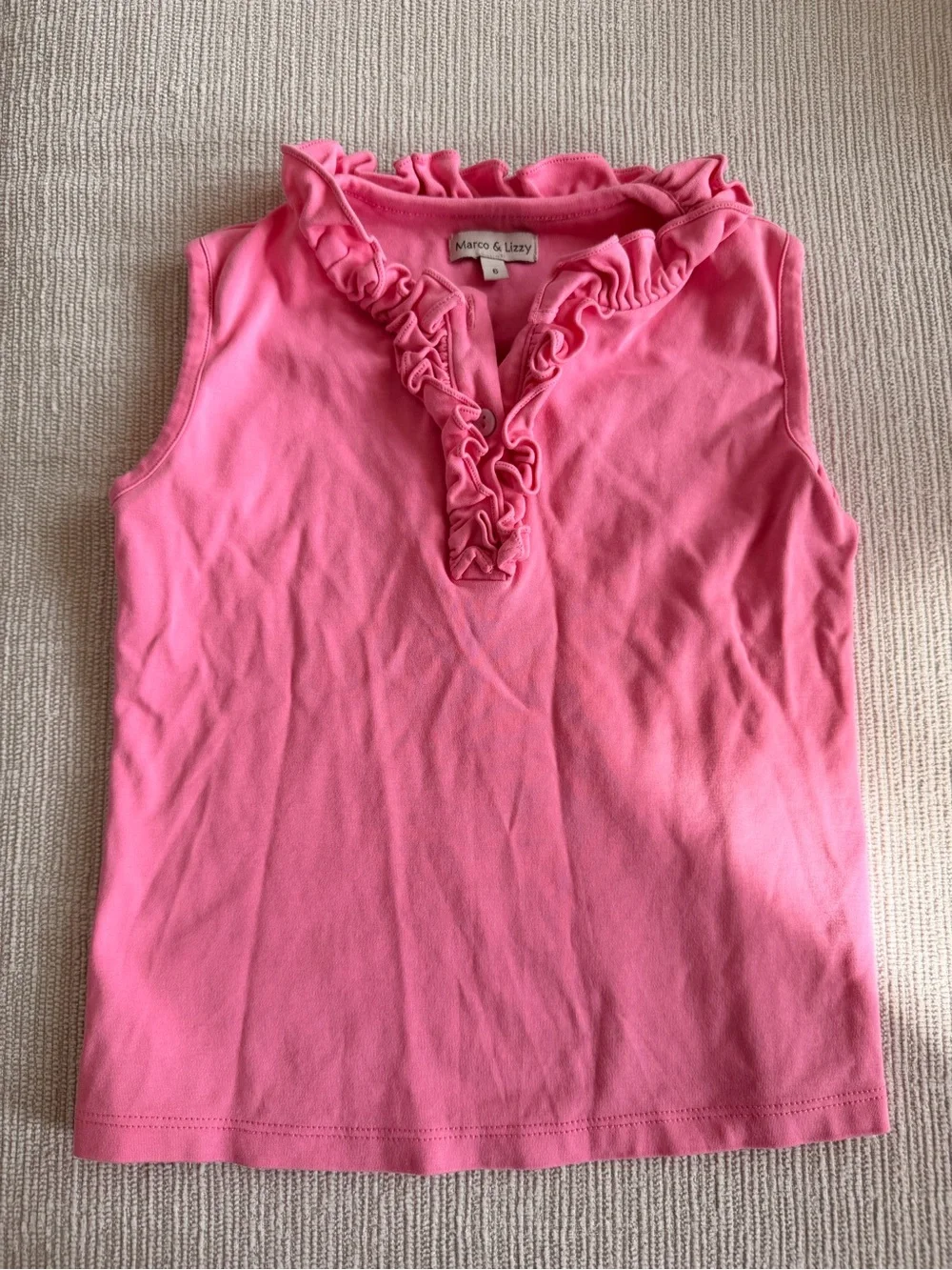 Bundle of Girls Ruffle V-Neck Tank Tops - Pink & Red with gold buttons 6